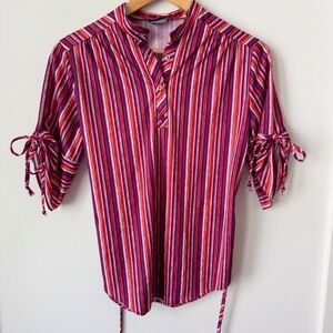 Vintage 80s Striped Blouse Womens‎ M Red Pink 90s Colorful Fun Retro Maximalist